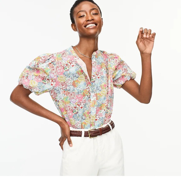 J. Crew Floral Print Top - Pink, Yellow, Green, Blue - Picture 1 of 10